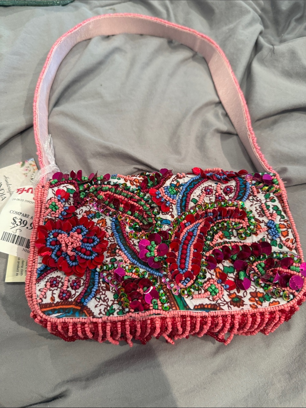 Beaded Embellished Pink Shoulder Bag